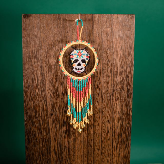 Sugar Skull Dream Catcher Ornament Beaded Keychain Accessory Home Decor Guatemalan Fair Trade Handmade