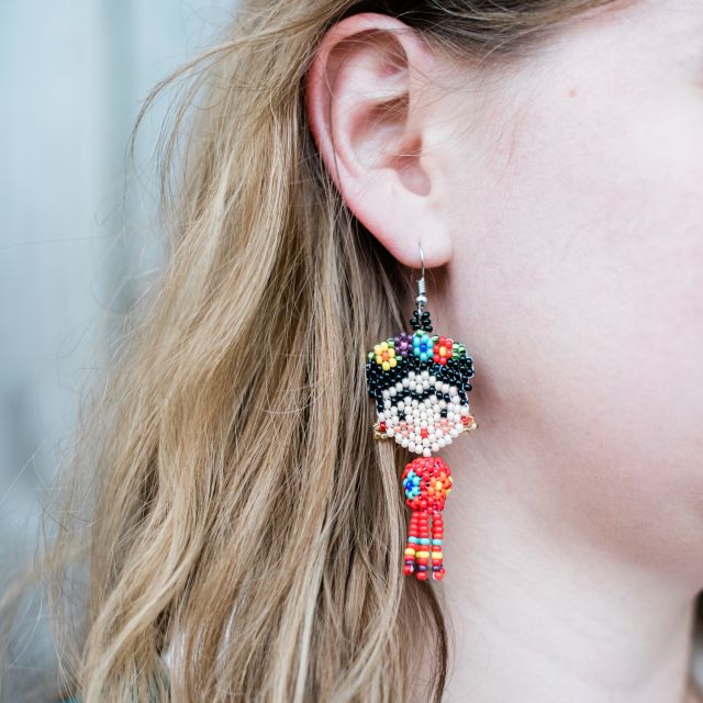 Frida Kahlo Beaded Earrings Fair Trade Accessories Guatemalan