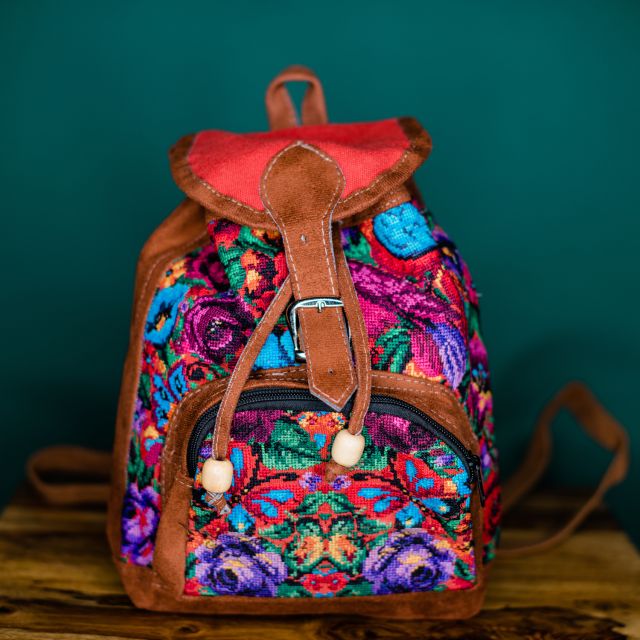 Vegan Leather Tipico medium backpack huipile fair trade guatemalan handbag