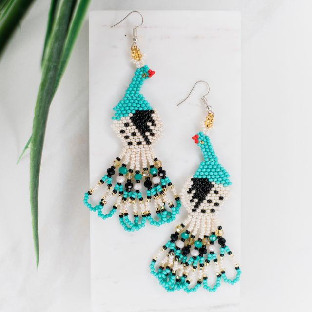 beaded handmade guatemalan peacock earrings fair trade