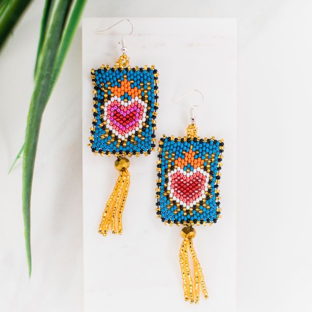 love letter heart valenties earrings beaded fair trade