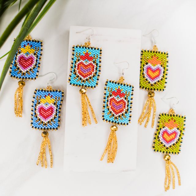 love letter heart valenties earrings beaded fair trade