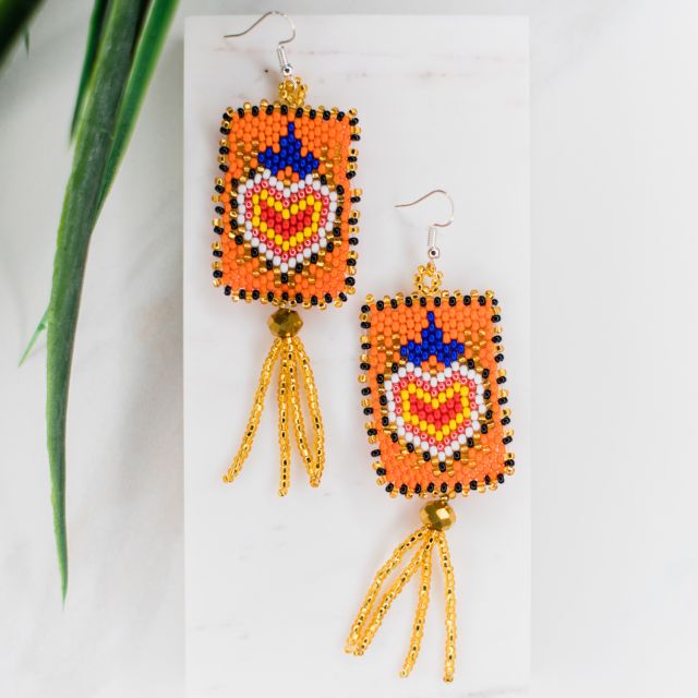 love letter heart valenties earrings beaded fair trade