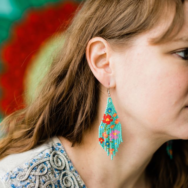 Flower Fringe beaded earring handmade  Guatemala fair trade