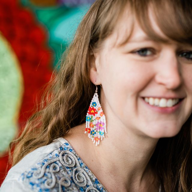 Flower Fringe beaded earring handmade  Guatemala fair trade
