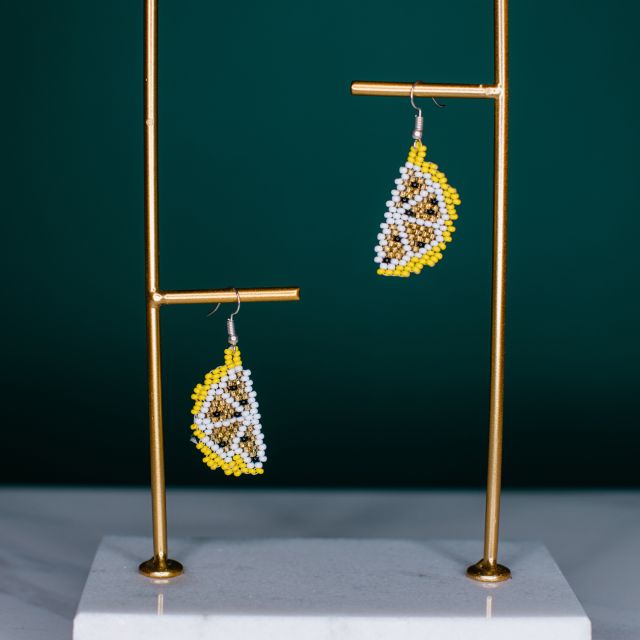 Fair trade hand beaded lemon slice earrings