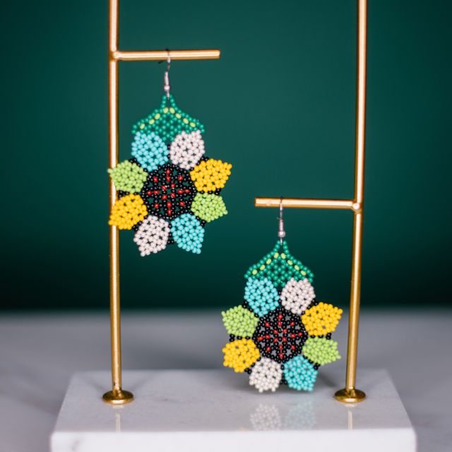 Sunflower Beaded Earring Guatemalan Handmade Fair Trade Jewelry Pollinator
