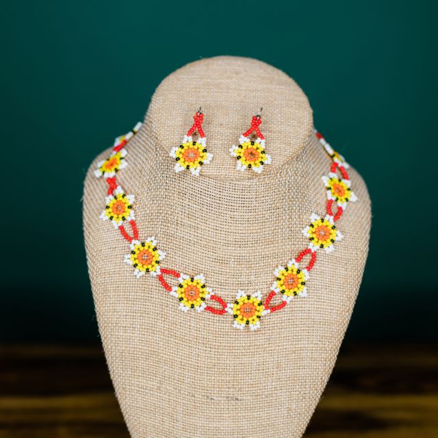 Daisy chain necklace and earring set fair trade jewelry hand beaded accessory