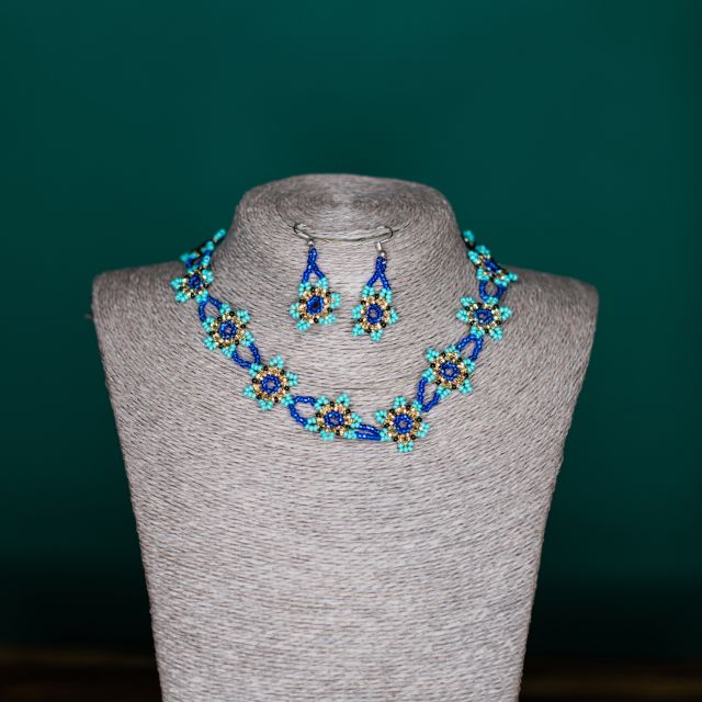 Daisy chain necklace and earring set fair trade jewelry hand beaded accessory