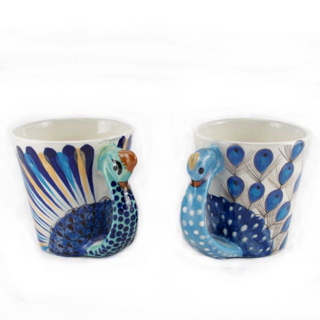 Fair Trade Handmade Guatemalan Ceramic Peacock Coffee Mug