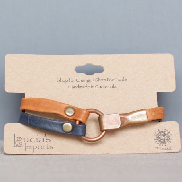 Lucia's Imports Guatemalan Handmade Fair Trade Leather Copper Clasp Bracelet