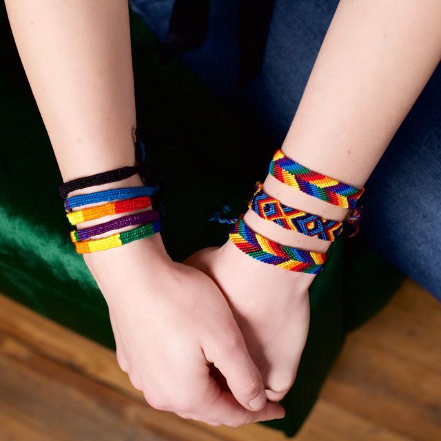 Lucia's Imports Fair Trade Handmade Guatemalan Wide Silk Rainbow Friendship Bracelet pride