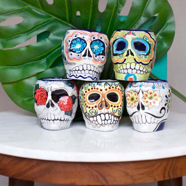 Lucia's Imports Wholesale Handmade Fair Trade Guatemalan Ceramic Sugar Skull Skeleton Mugs