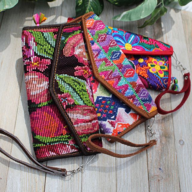 Lucia's Imports fair trade handmade embroidered huipile wallet from guatemala