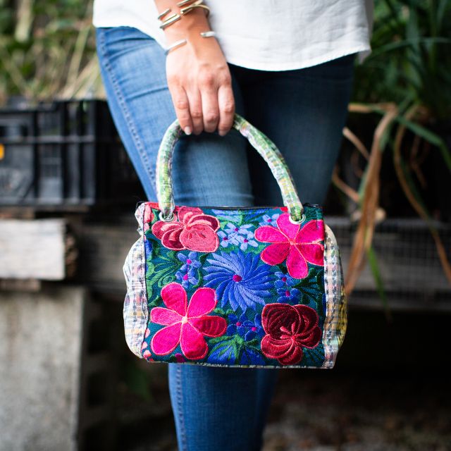 Huipil Purse Handmade Handbag Ethical Style Fair Trade Fashion Bright Purse Florals Guatemalan