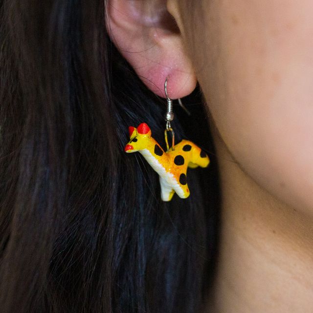 Lucia's Imports Fair Trade Handmade Guatemalan Ceramic Earrings Fair Trade Animal Llama Giraffe Butterfly Sun Kat Pig