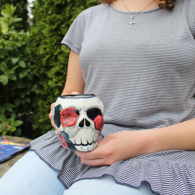 Lucia's Imports Wholesale Handmade Fair Trade Guatemalan Ceramic Sugar Skull Skeleton Mugs