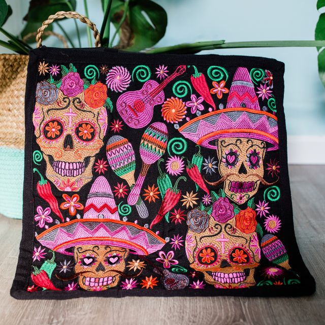 Lucia's Imports Wholesale Fair Trade Handmade Guatemalan Embroidered Skeleton Pillowcase