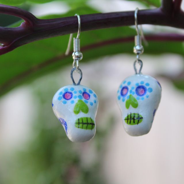Fair Trade Handmade Guatemalan Skeleton Ceramic Earrings