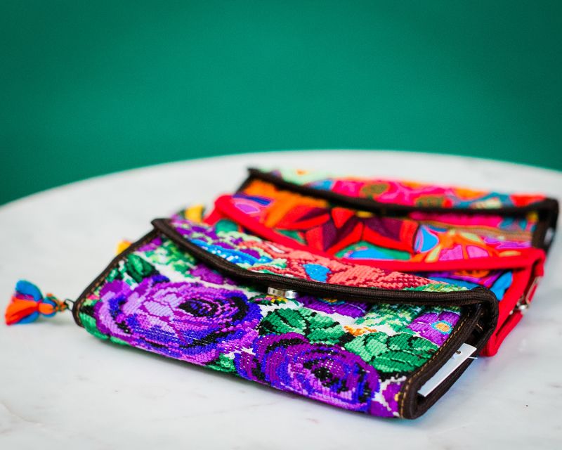 Lucia's Imports fair trade handmade embroidered huipile wallet from guatemala