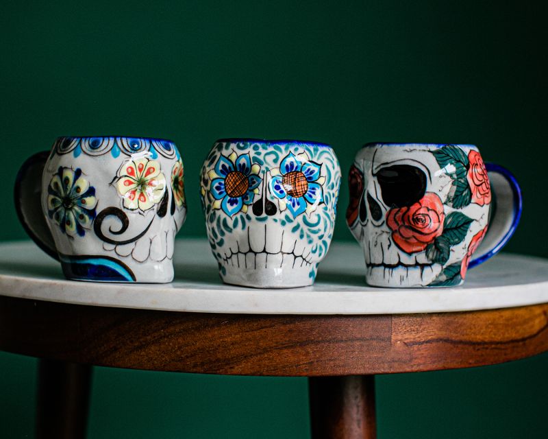 Lucia's Imports Wholesale Handmade Fair Trade Guatemalan Ceramic Sugar Skull Skeleton Mugs